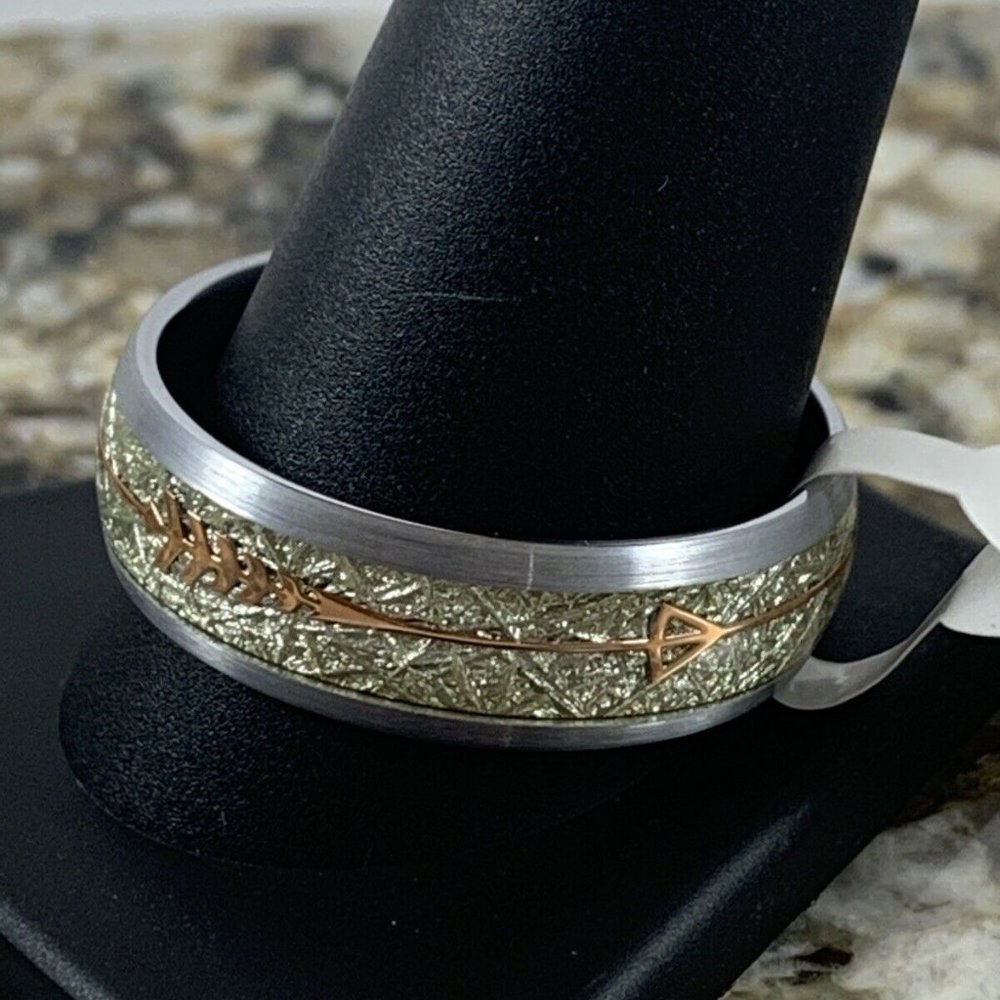 Mens 8mm Meteor Inlay Band Steel Size 13.5